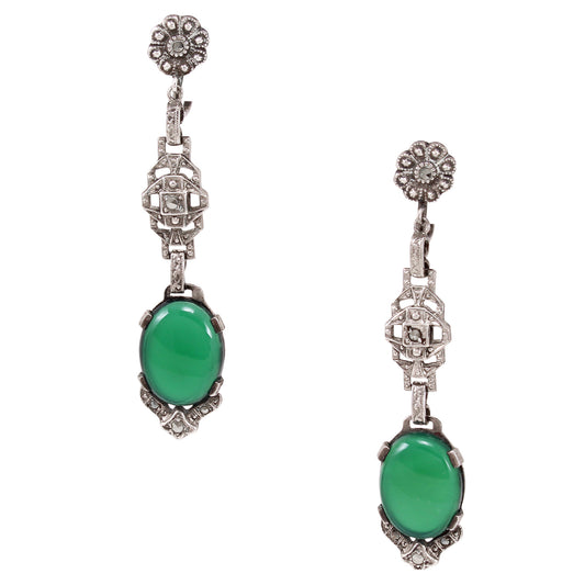 Art Deco Sterling Chrysoprase Earrings