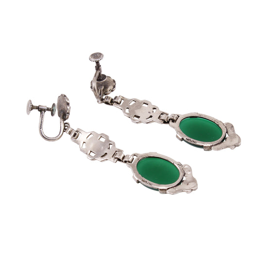 Art Deco Sterling Chrysoprase Earrings Back