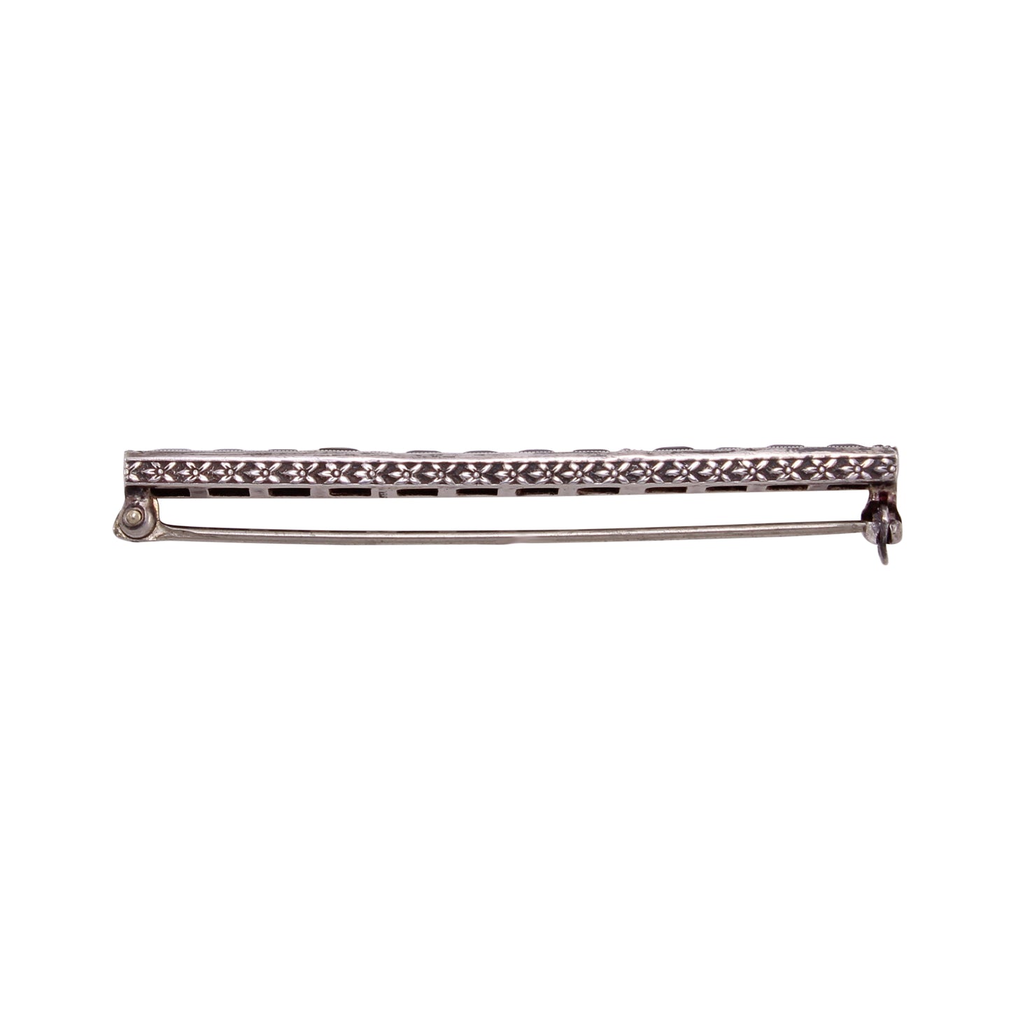 Art Deco Black Rhinestone Sterling Bar Pin Brooch Side