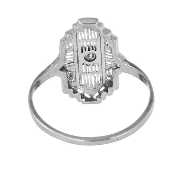 Art Deco Diamond 14k White Gold Filigree Ring Back