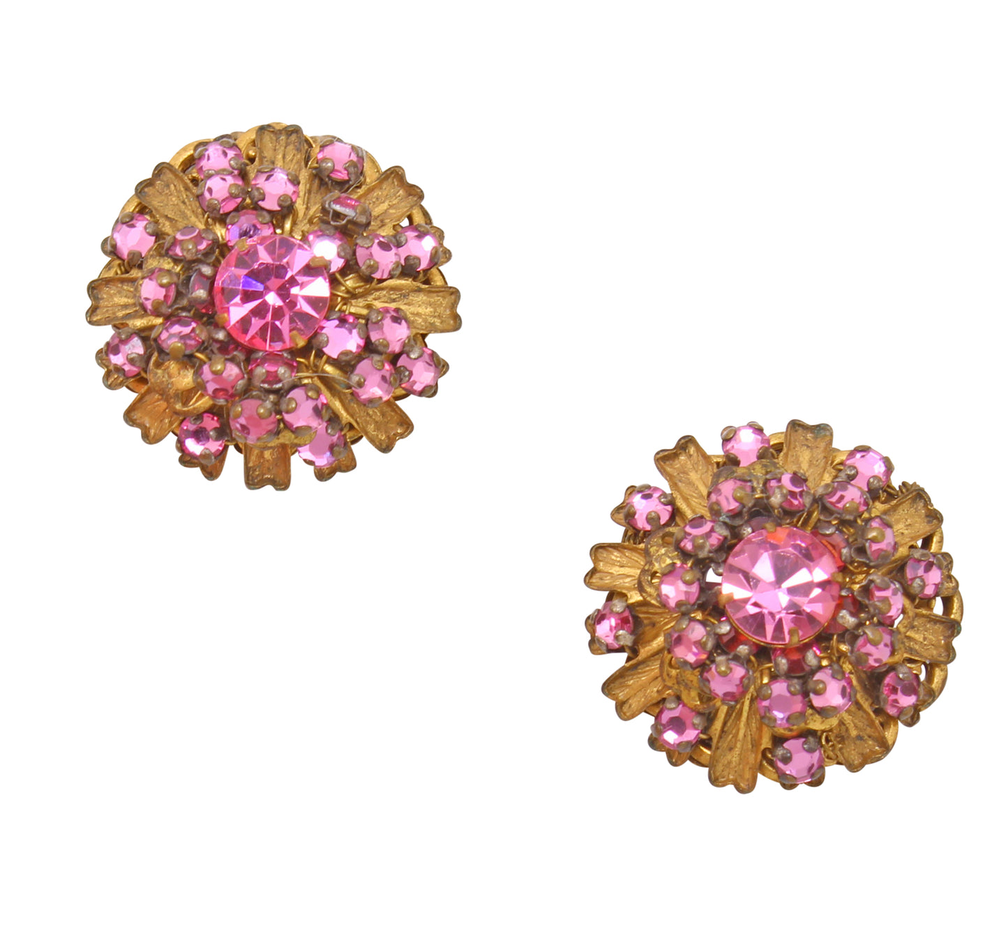 Pretty in Pink Stanley Hagler Rhinestone & Filigree Earrings Front