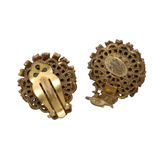 Pretty in Pink Stanley Hagler Rhinestone & Filigree Earrings Back