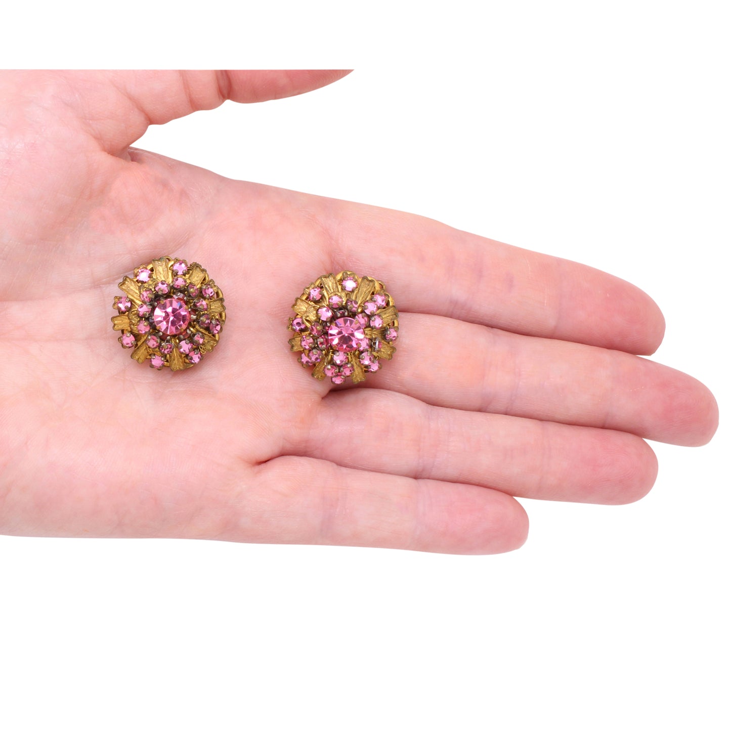 Pretty in Pink Stanley Hagler Rhinestone & Filigree Earrings Held