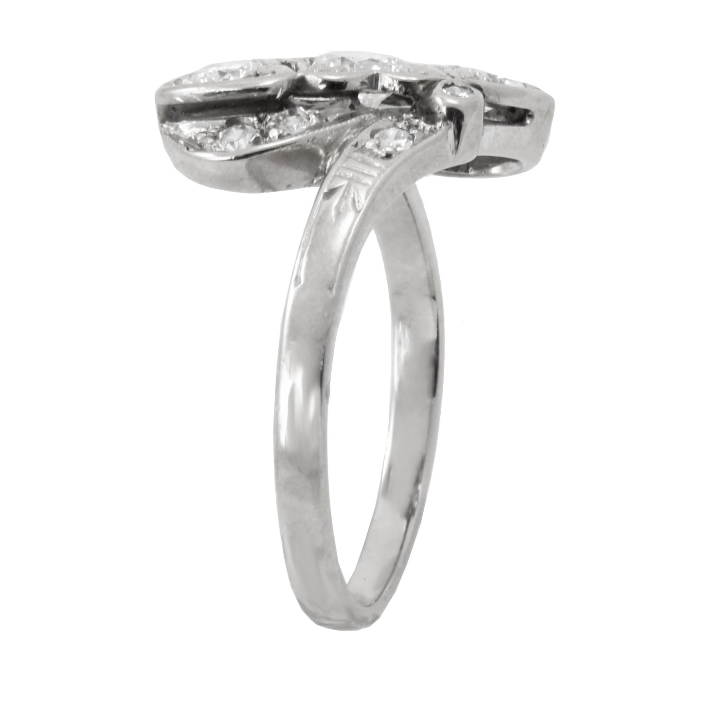 Vintage .70 cttw Diamond and 14k White Gold Bypass Ring Full Side