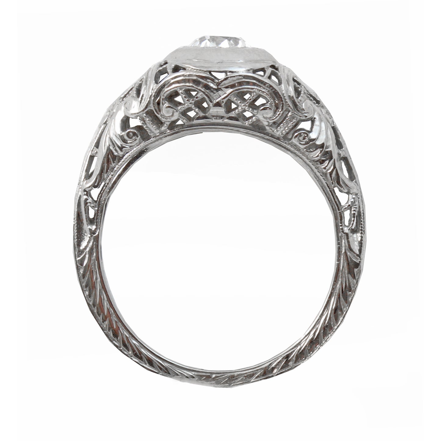 Art Deco Vintage .42 ct Diamond & 14k White Gold Filigree Ring Full