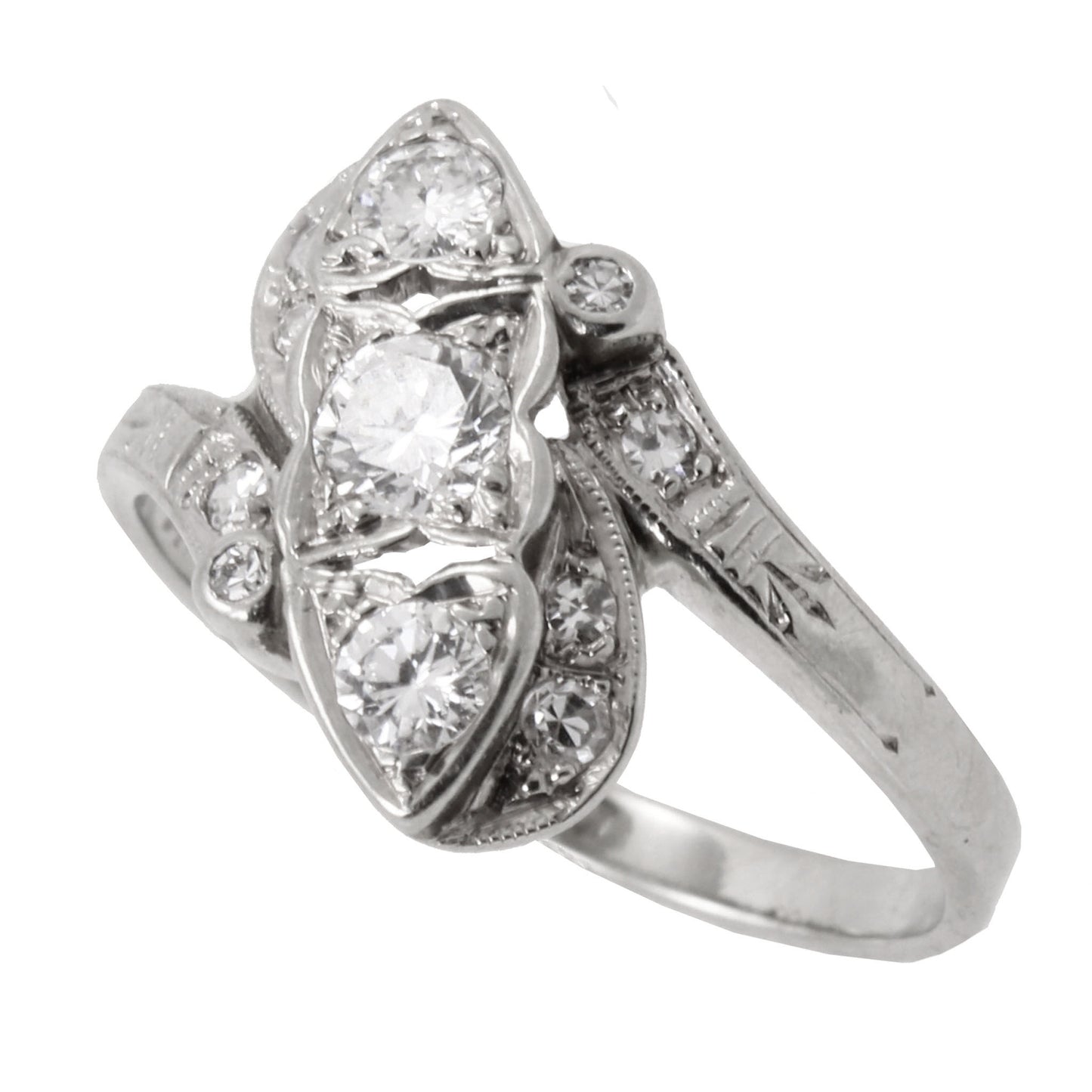 Vintage .70 cttw Diamond and 14k White Gold Bypass Ring Side