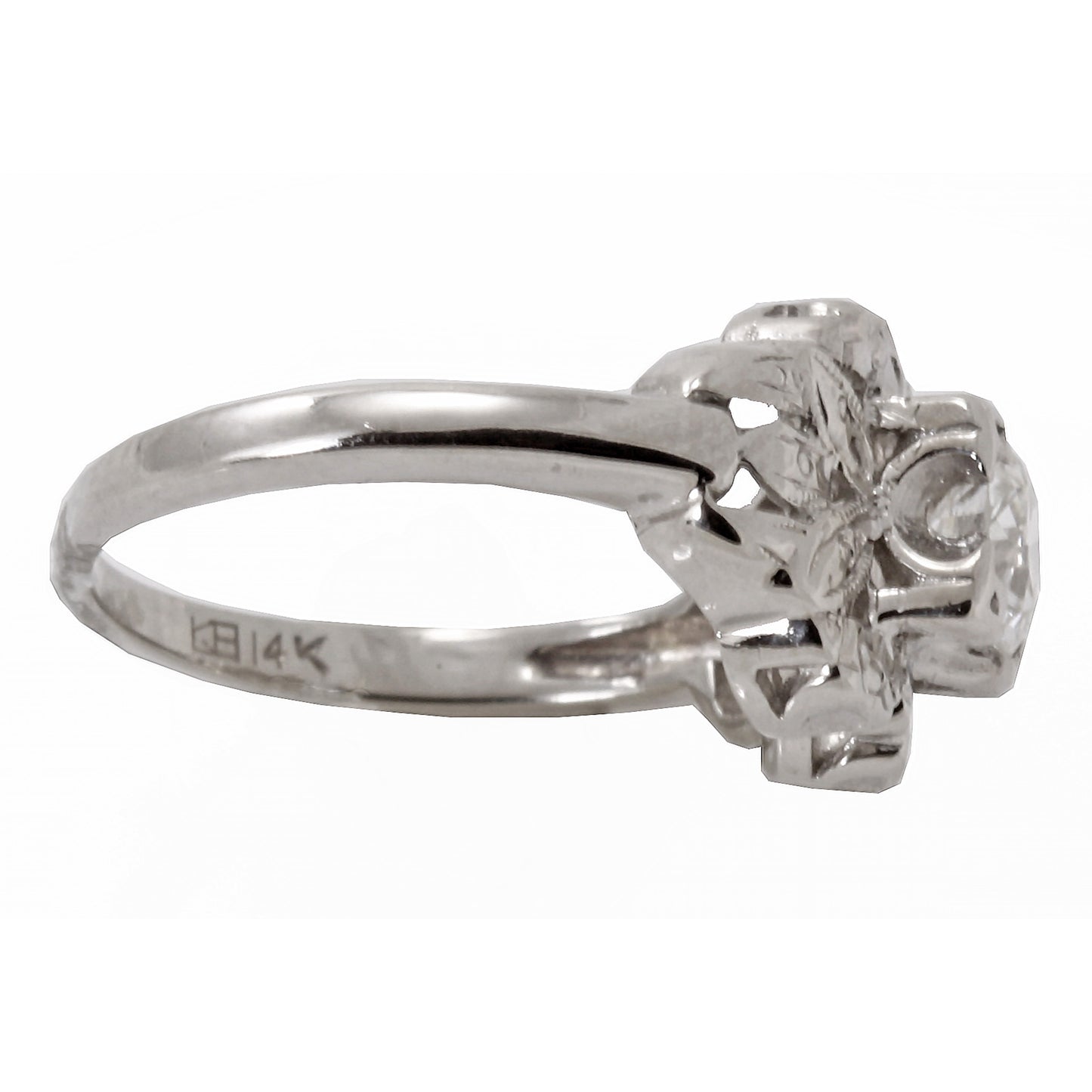 Vintage .48ct Diamond and 14k White Gold Ring Side
