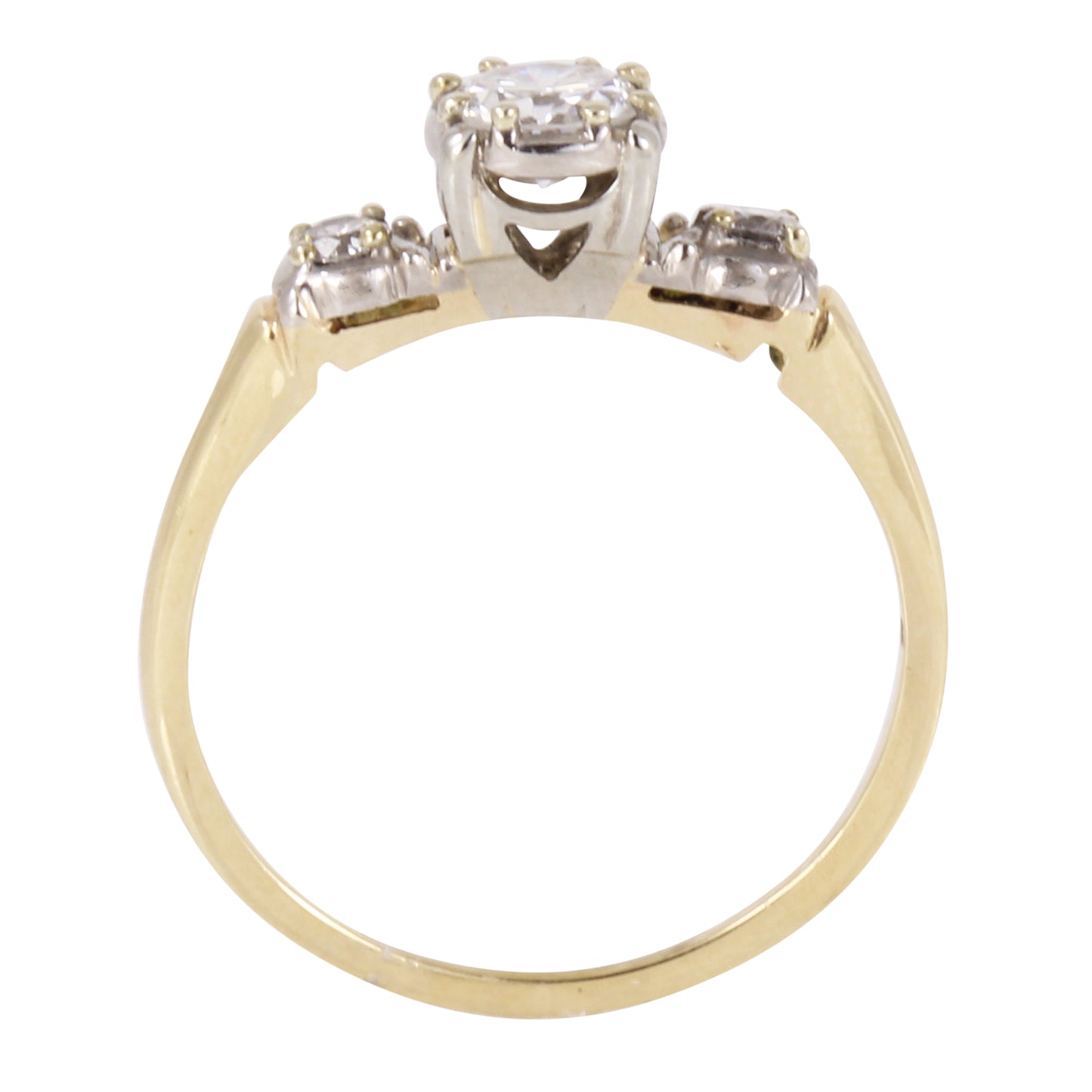 Vintage 14k Yellow Gold Past, Present, Future Diamond Ring Side