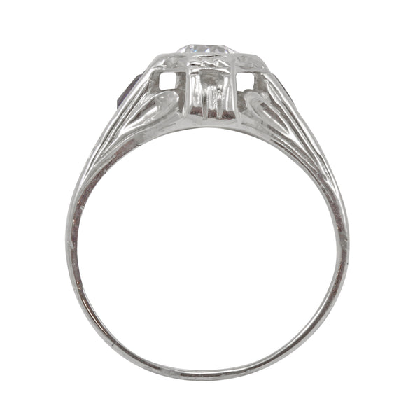 Art Deco Belais 14k Gold Diamond and Sapphire Ring Side