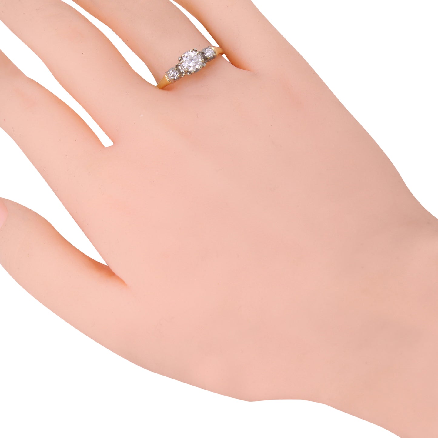 Vintage 14k Yellow Gold Past, Present, Future Diamond Ring Worn