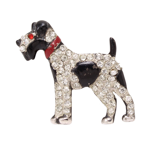 Vintage Rhinestone & Enamel Sterling Terrier Pin Front