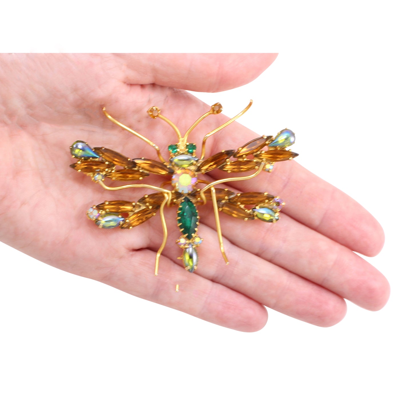 Large Rhinestone Dragonfly Pin Brooch Held