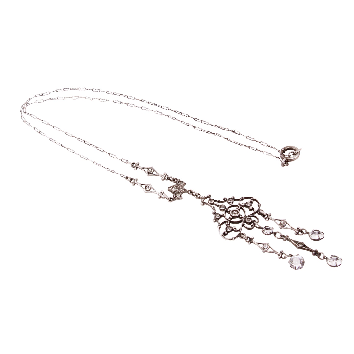 Edwardian Crystal Sterling Silver Necklace Full