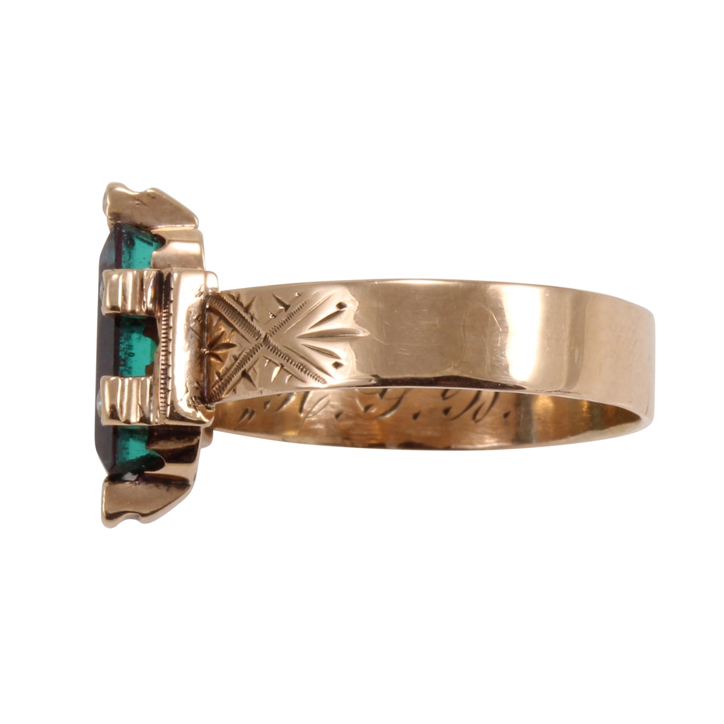 Victorian 14k Syn. Emerald and Pearl Ring Side