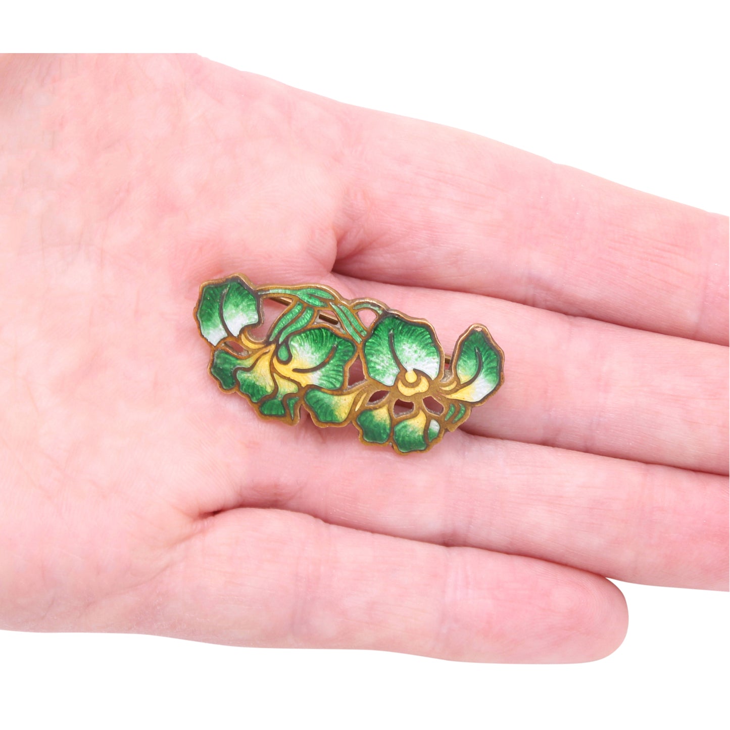 Enamel and Brass Orchid Flower Pin/Brooch Held