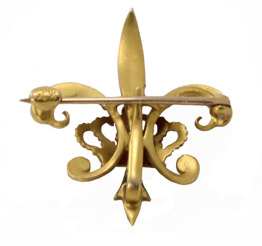 Antique Pearl Fleur de Lis 10k Yellow Gold Watch Pin Back
