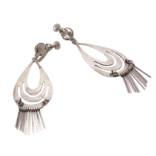 Vintage Sterling Silver Fringe Earrings Back