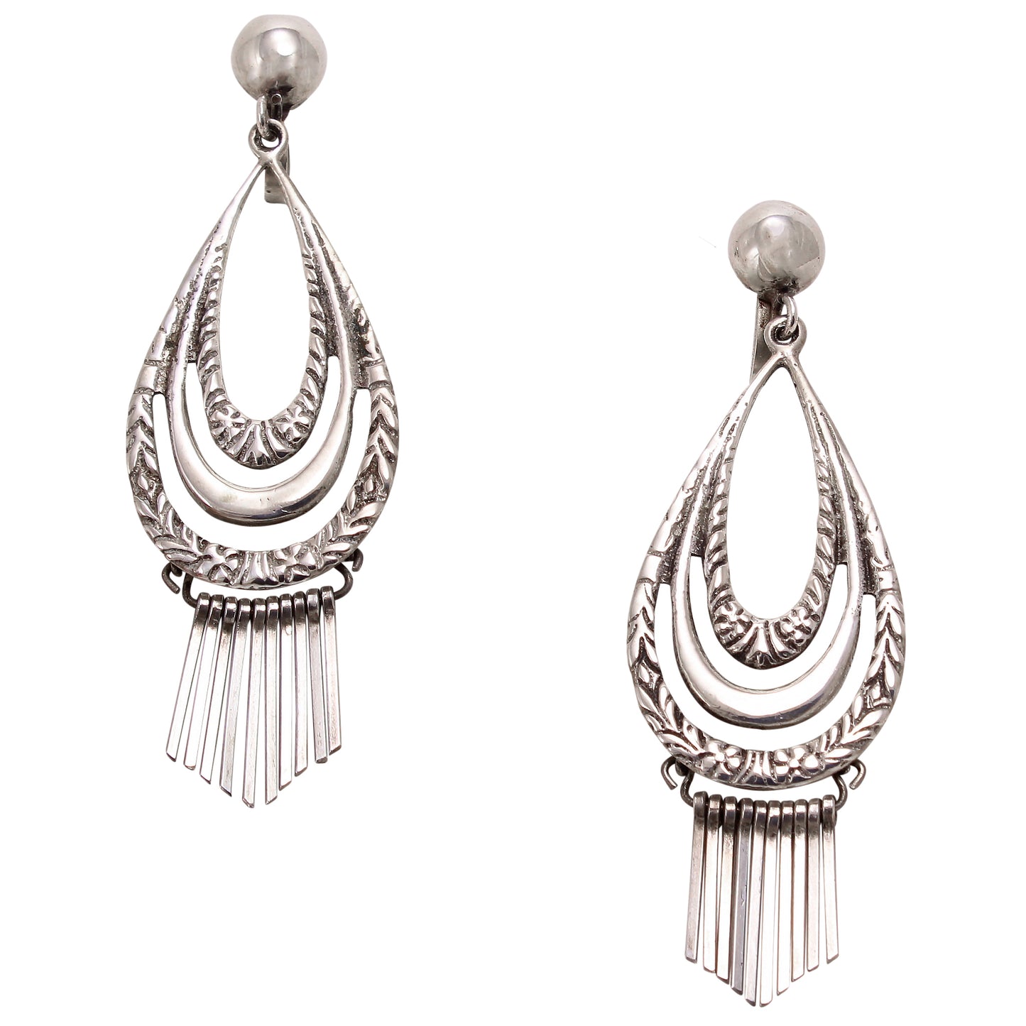 Vintage Sterling Silver Fringe Earrings Front