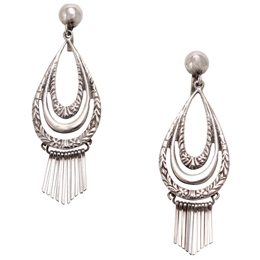 Vintage Sterling Silver Fringe Earrings Front