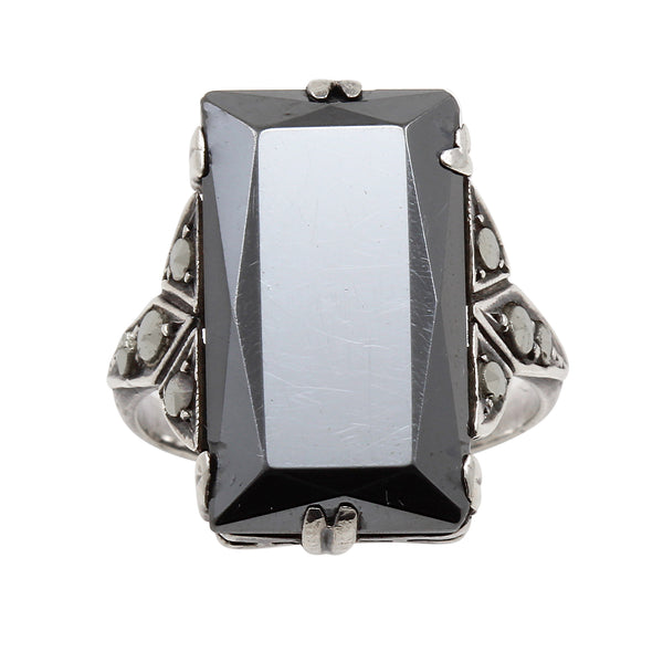 Art Deco Germany Sterling Hematite Ring Front