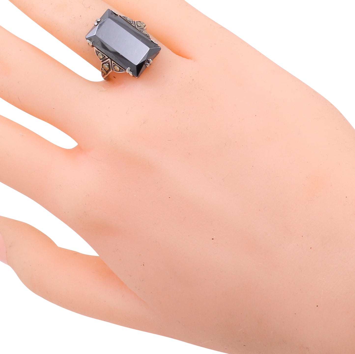 Art Deco Germany Sterling Hematite Ring Worn