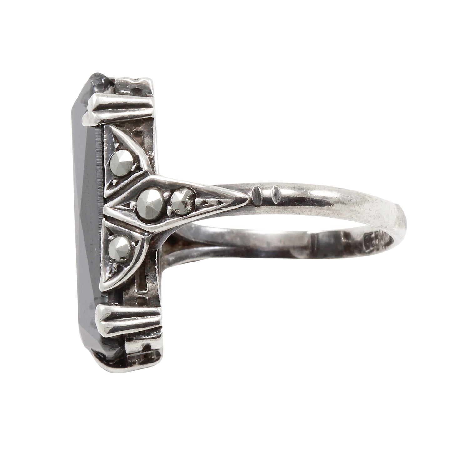 Art Deco Germany Sterling Hematite Ring Side