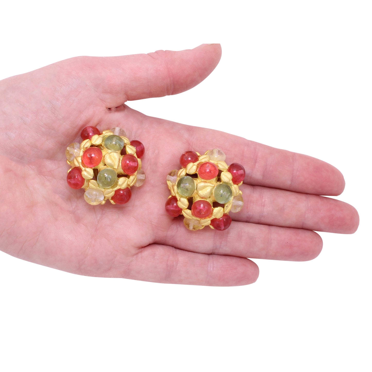 Red, White and Green Griproix Glass Earrings Held