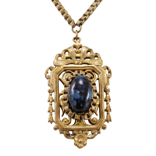 Miram Haskell Filigree Blue Glass Necklace Pendant