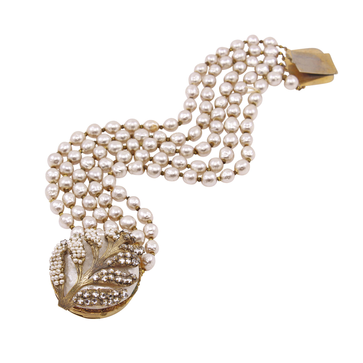 Miriam Haskell Vintage Glass Pearl and Rhinestone Bracelet