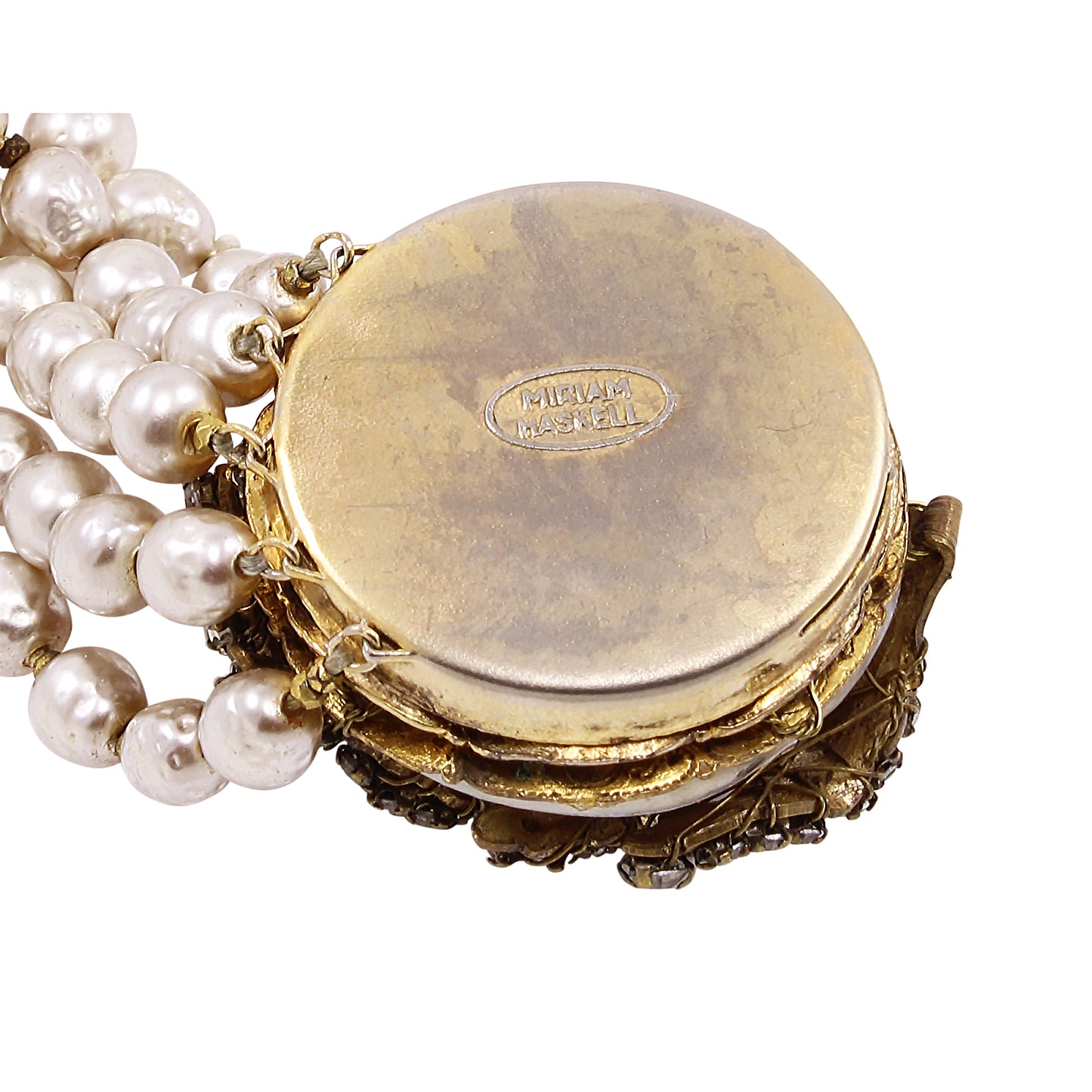 Miriam Haskell Vintage Glass Pearl and Rhinestone Bracelet Signature