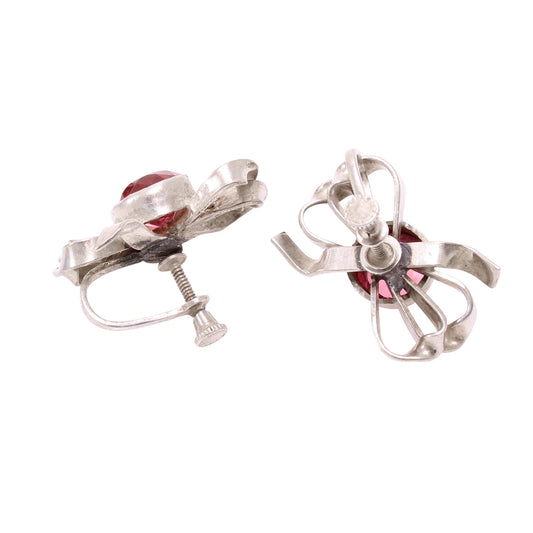 Pretty in Pink Rhinestone Sterling Bow Earrings Back