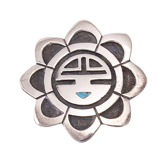 Zuni Sun Face Sterling Vintage Pin Brooch
