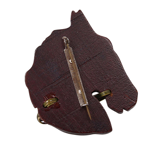 Hand Carved Wood Horse Pin Back