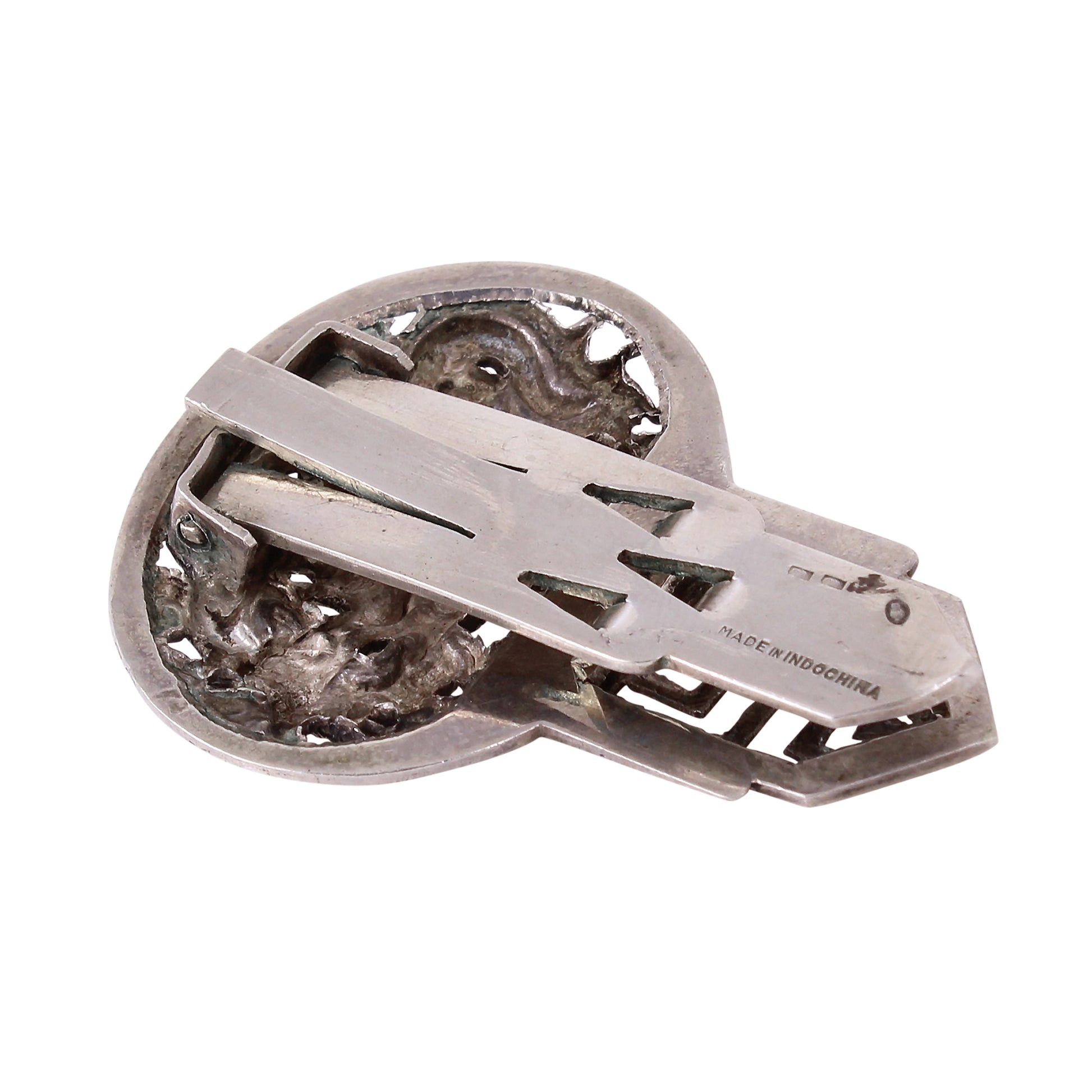 French Indochina Silver Dragon Dress Clip Back