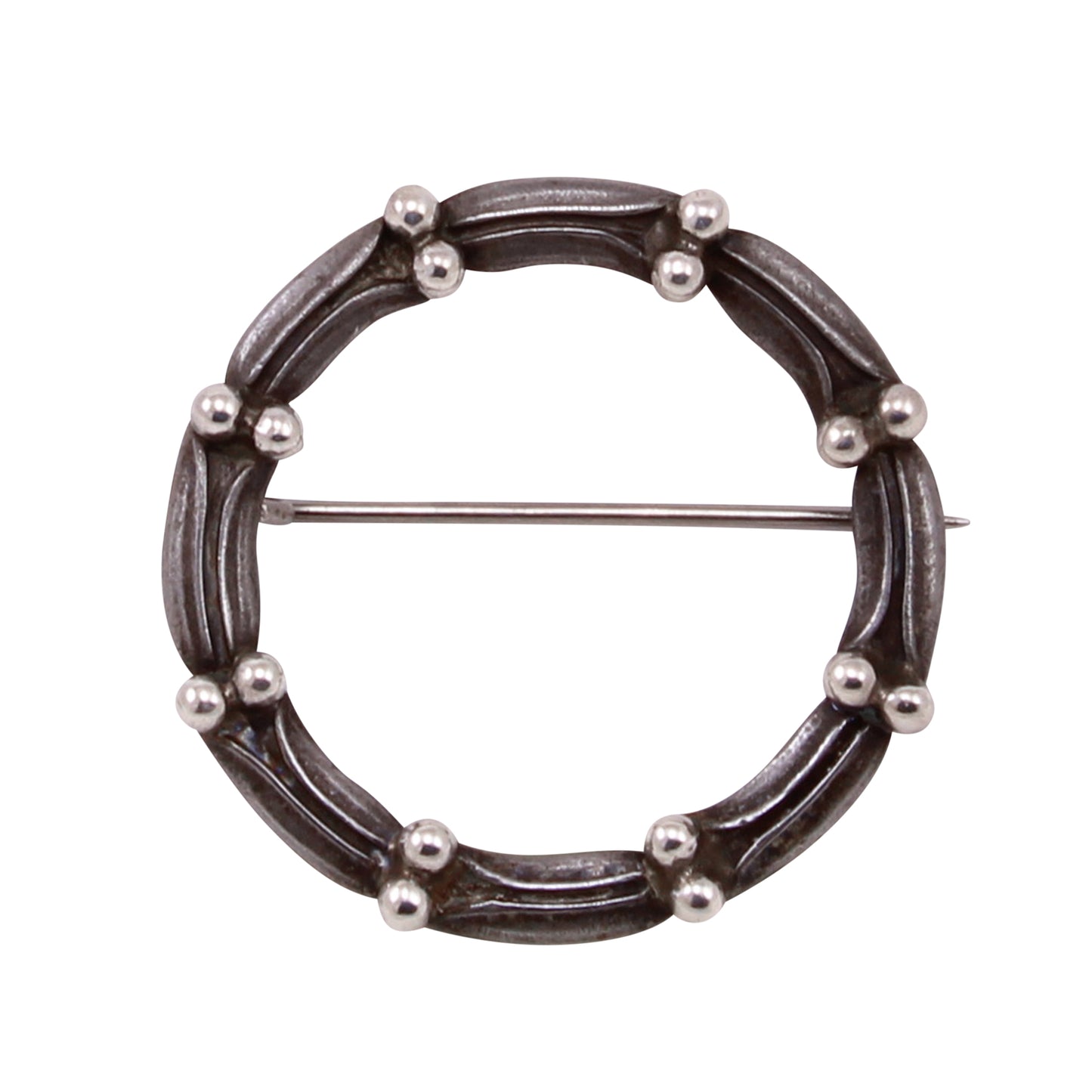 Georg Jensen Mixed Metal Iron and Silver Wreath Pin Front