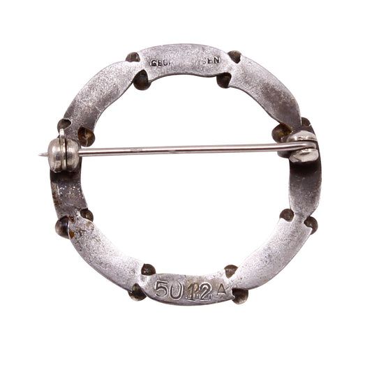 Georg Jensen Mixed Metal Iron and Silver Wreath Pin Back