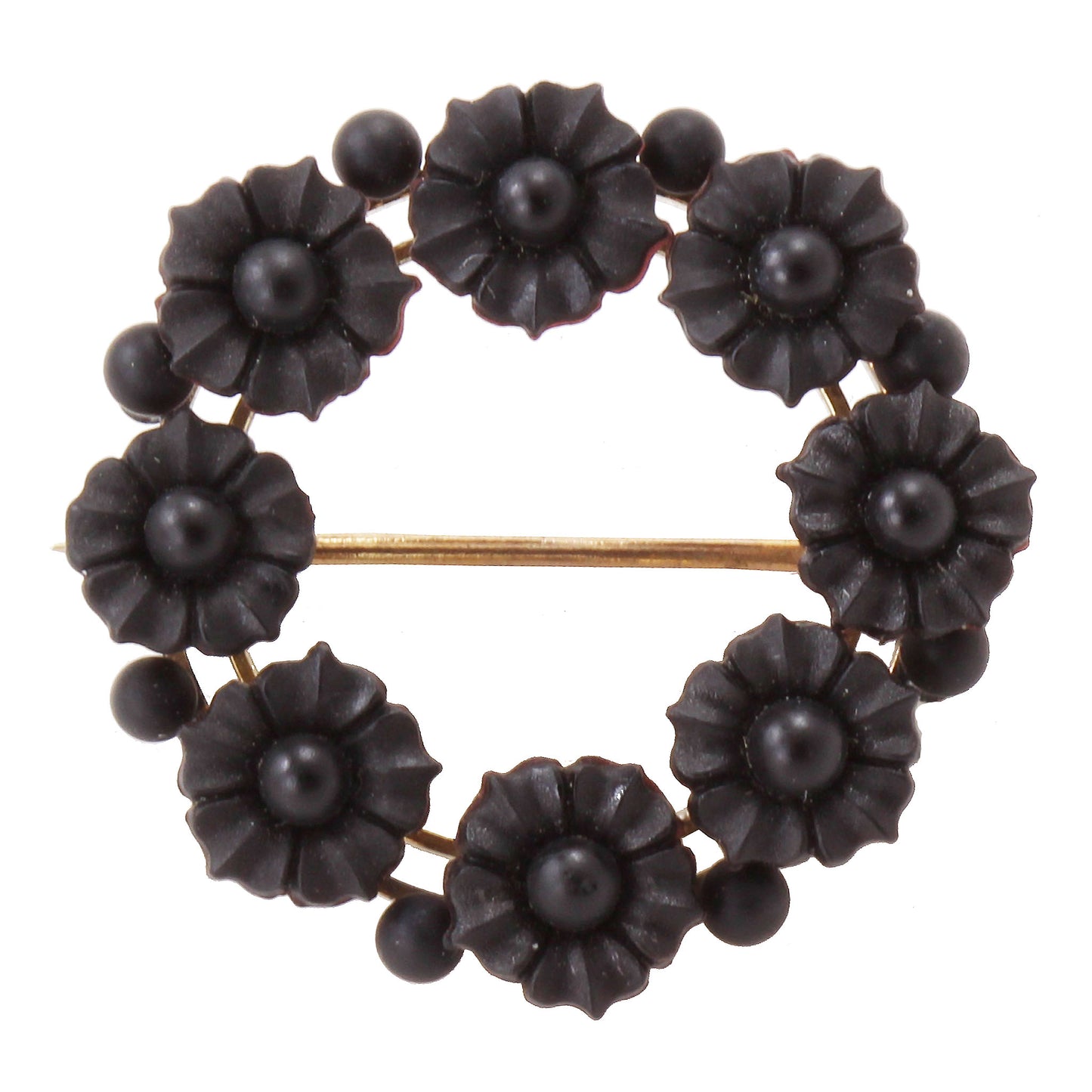 Victorian Jet Forget Me Not Flower Wreath Pin Front