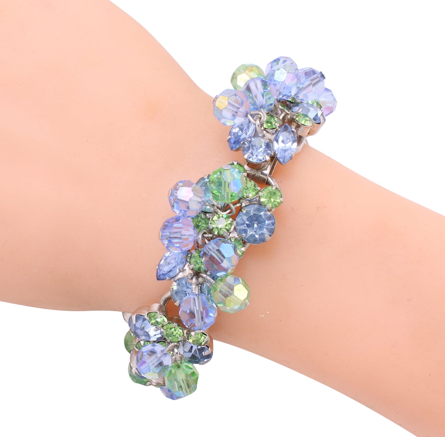 Juliana Sea of Blue and Green Bead and Rhinestone Bracelet Worn