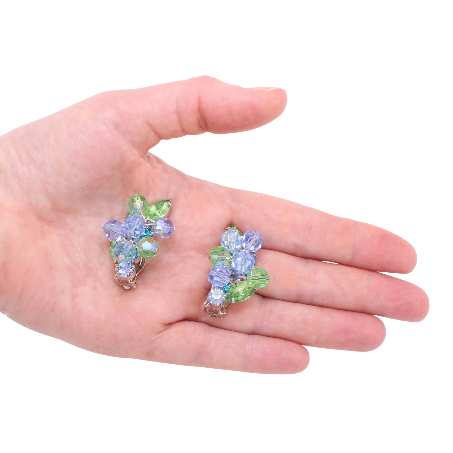 Juliana Sea of Blue and Green Bead and Rhinestone Earrings Held