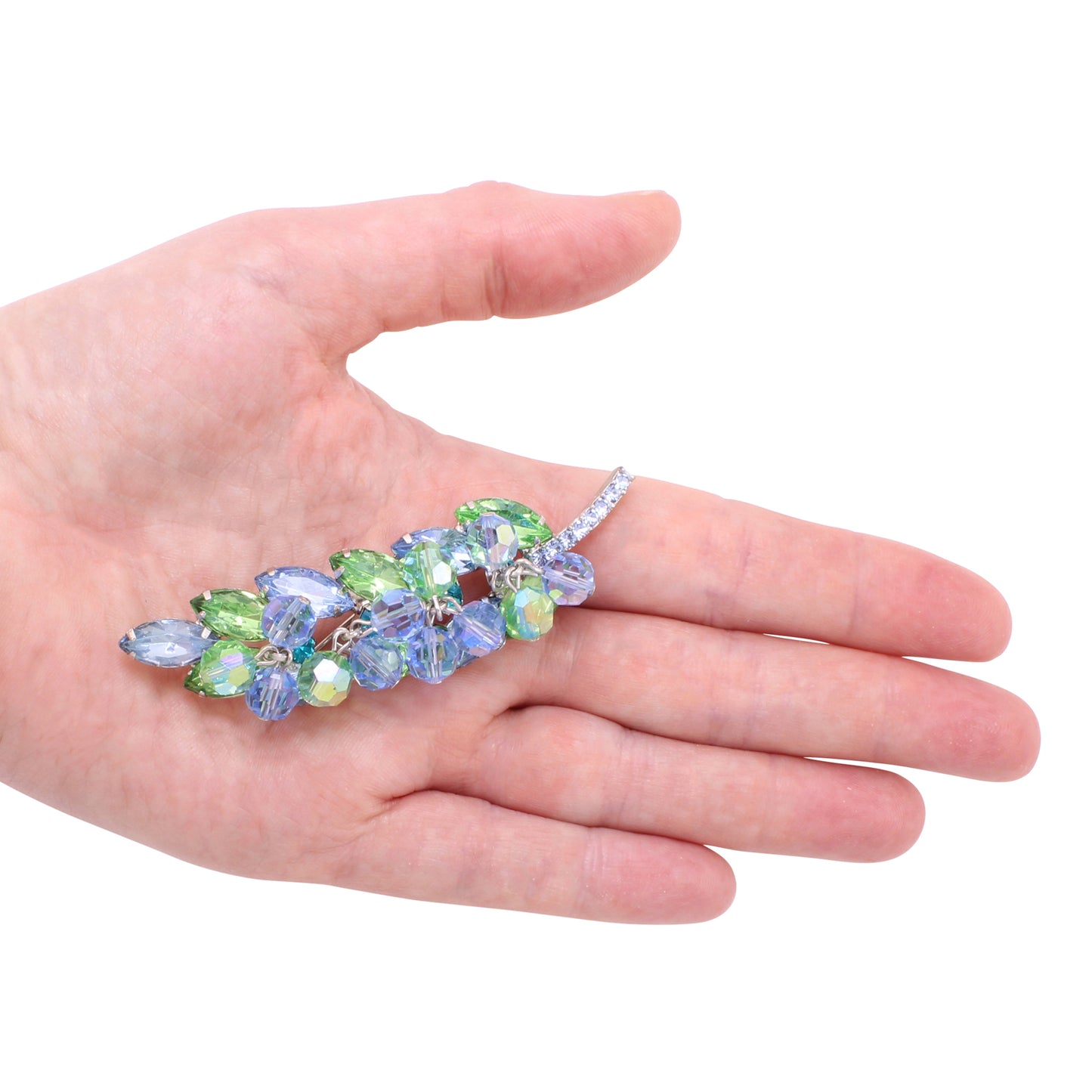 Juliana Sea of Blue and Green Bead and Rhinestone Pin/Brooch Held