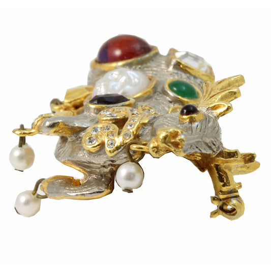 Vintage Kenneth J. Lane Rhinestone and Cabochon Deer Pin/Brooch Side