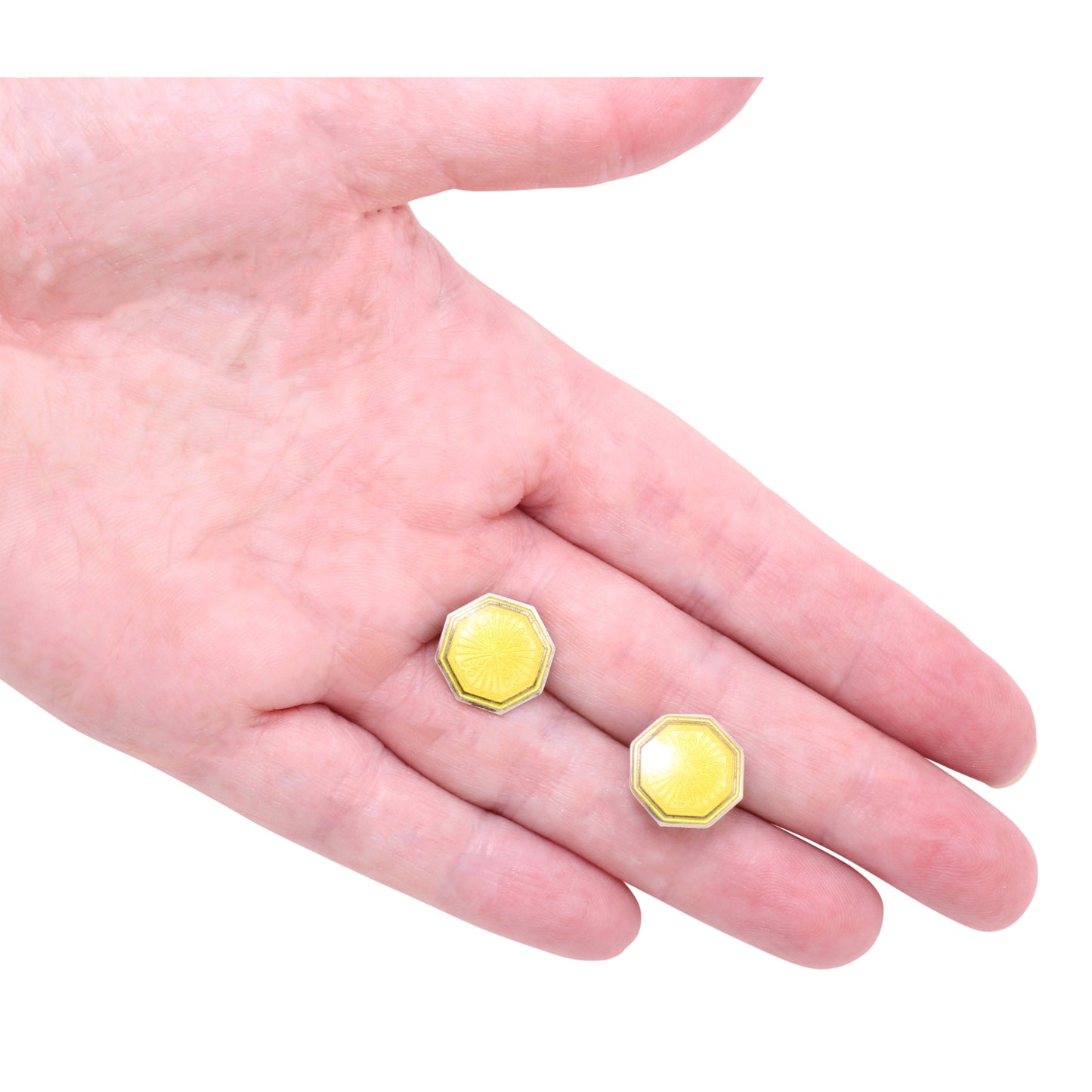 Krementz Yellow Enamel Sterling Art Deco Cufflink Earrings Held