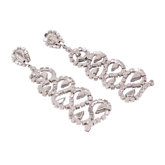 Brilliant Blue and Clear Rhinestone Earrings Back