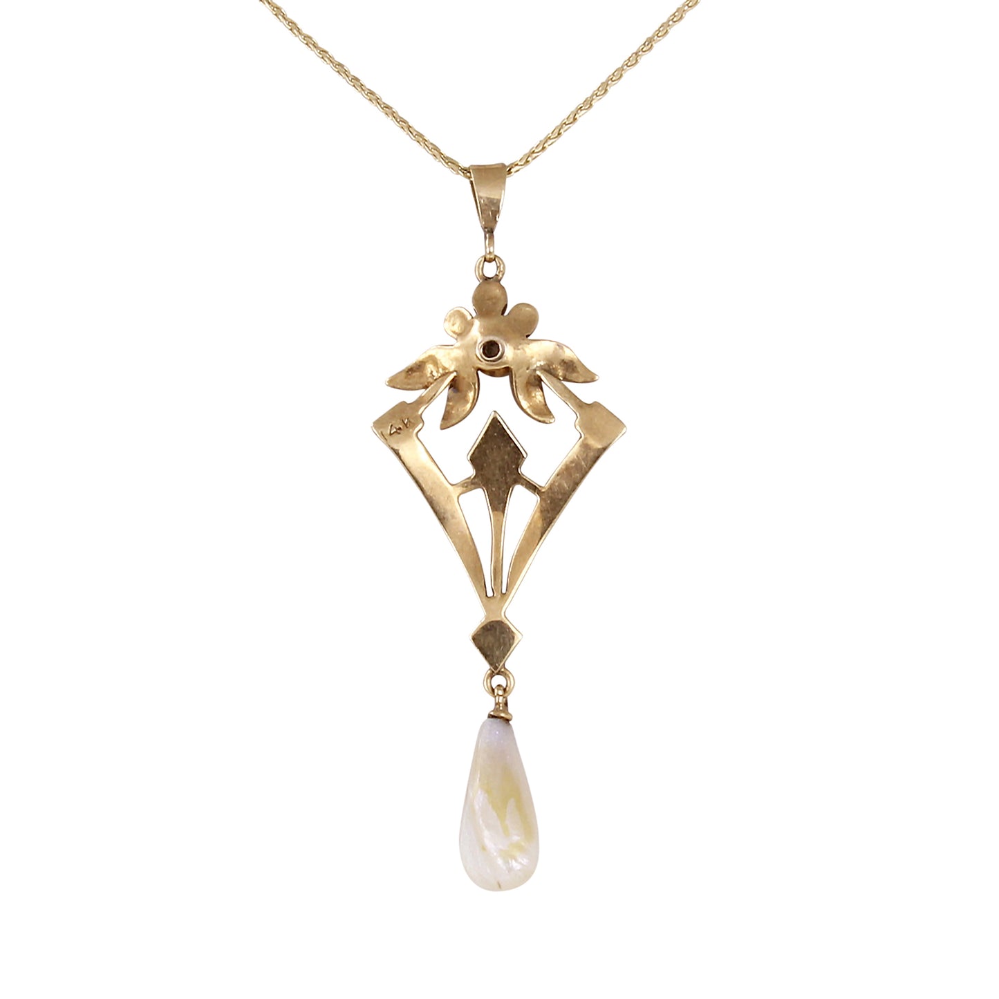 Edwardian 14k Pearl and Diamond Lavaliere Pendant Back