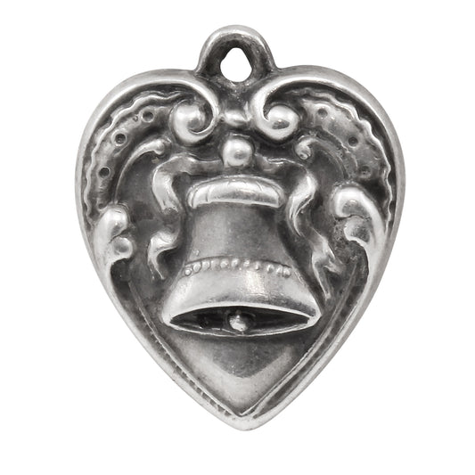 Sterling Bell and Ribbon Puffy Heart Vintage Charm