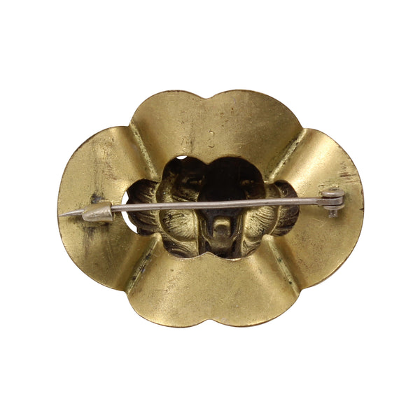 Arts Crafts Hammered Brass Rhinestone Tiger Pin/Brooch Back