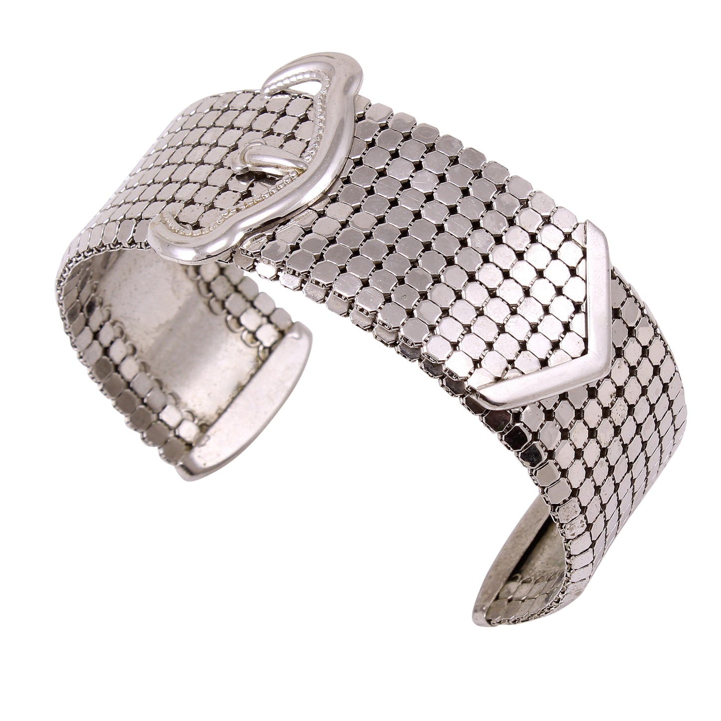 Silver Tone Mesh Buckle Bracelet Front