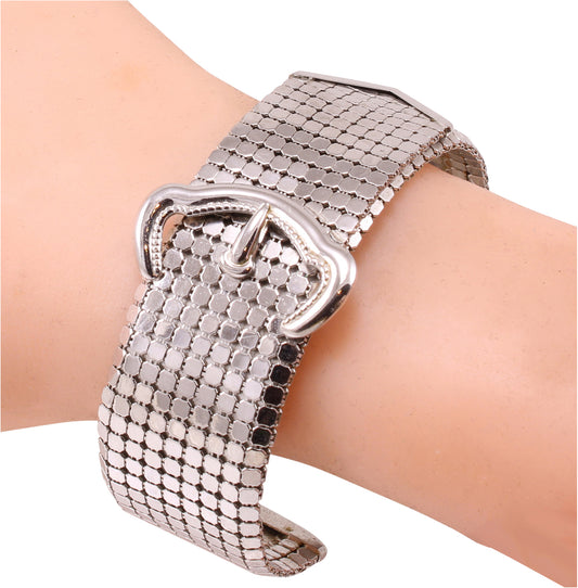 Silver Tone Mesh Buckle Bracelet Worn