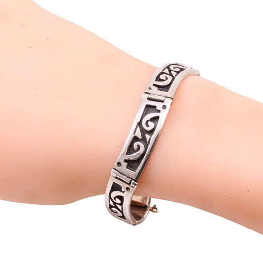 Taxco Mexico Sterling Vintage Wave Bracelet Worn