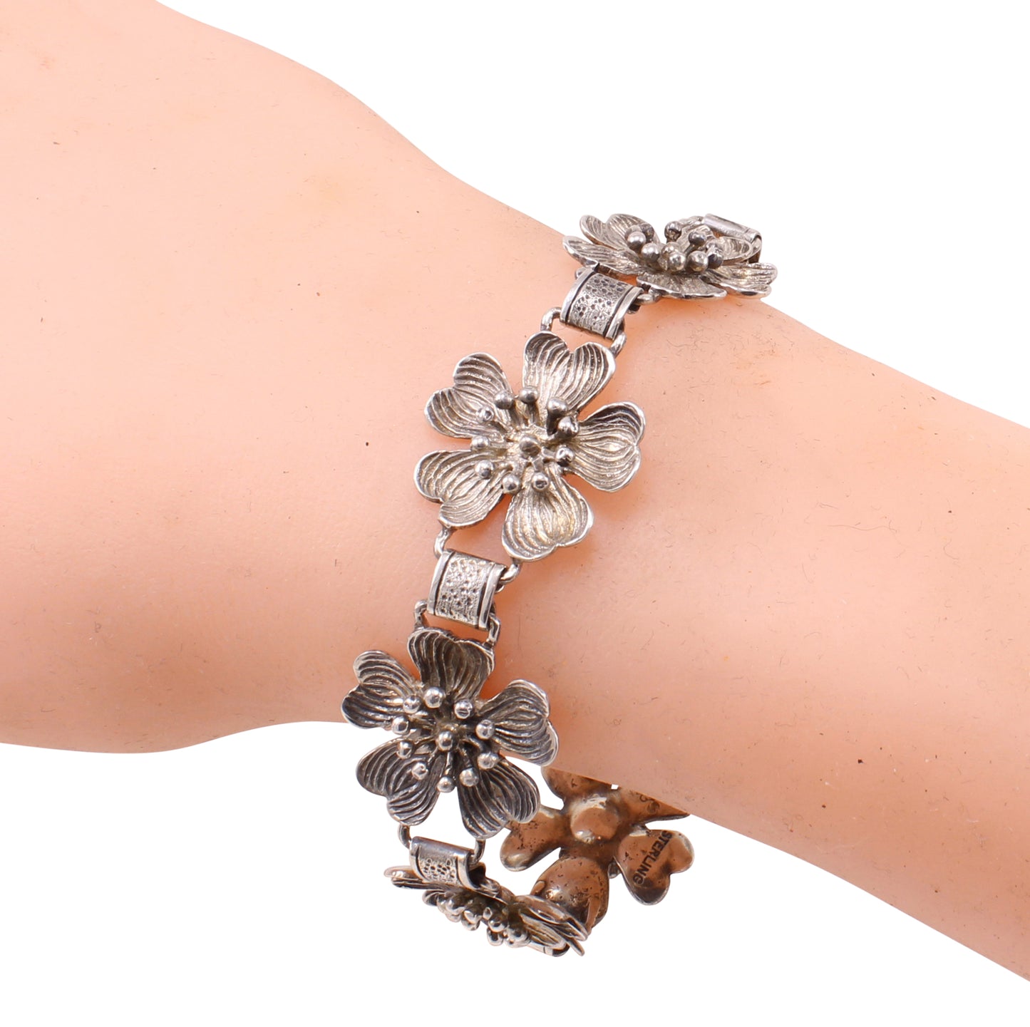 Vintage Ming's Sterling Plum Blossom Bracelet Worn